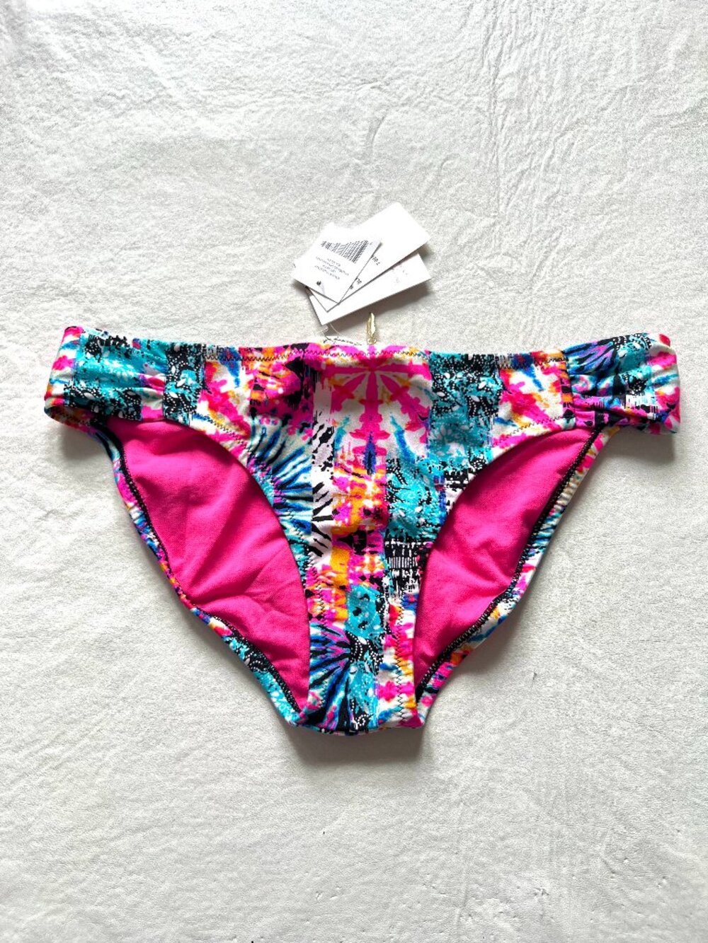 Jessica Simpson bikini bottoms medium multicolor neon pink abstract tie dye swim